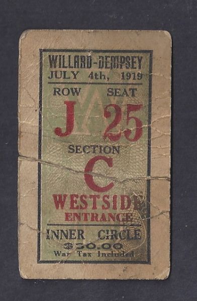 1919 Jack Dempsey - Jess Willard Heavyweight Championship Fight Ticket Stub