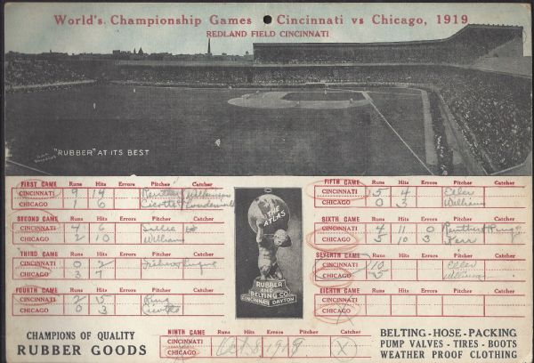 1919 World Series Scorecard (Reds vs White Sox) from Redland Field in Cincinnati 