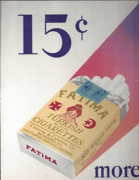 C. 1915 - 1920's Fatima Cigarettes Advertising Display Sign