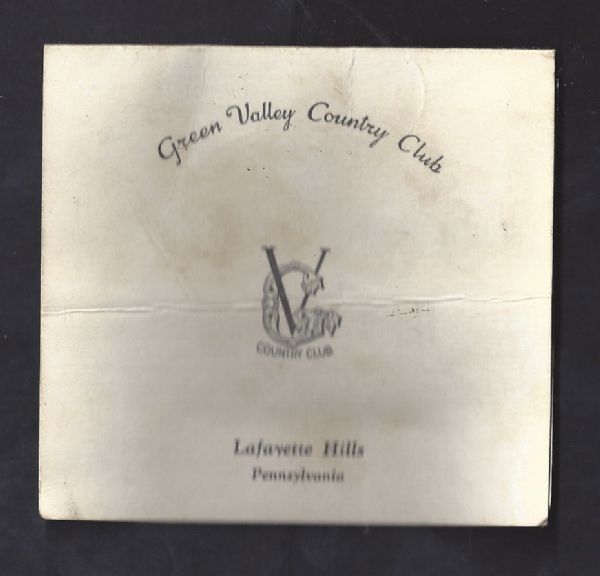 1950's Green Valley (Pa.) Country Club Golf Scorecard 