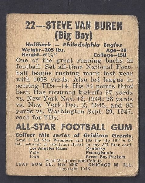 1948 Steve Van Buren (HOF) Leaf Football Card 