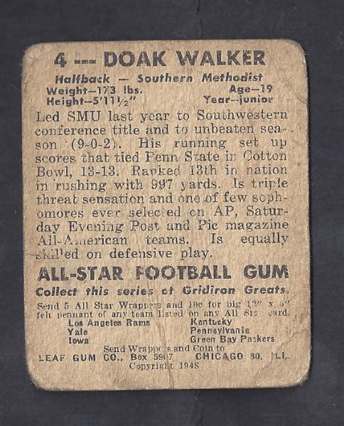 1948 Doak Walker (HOF) Leaf Football Card 