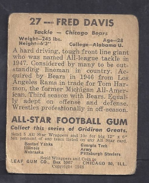 1948 Fred Davis (Chicago Bears) Leaf Football Card 