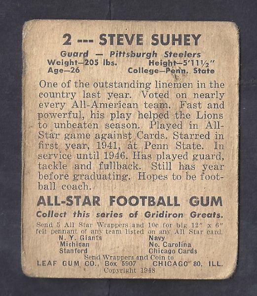 1948 Steve Suhey (Pittsburgh Steelers) Leaf Football Card 