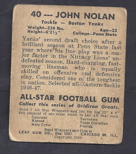 1948 John Nolan (Boston Yanks) Leaf Football Card 