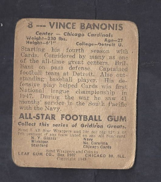 1948 Vince Banonis (Chicago Cardinals) Leaf Football Card 