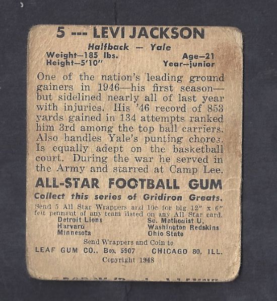 1948 Levi Jackson Leaf Football Card