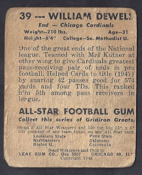 1948 Billy Dewell (Chicago Cardinals) Leaf Football Card