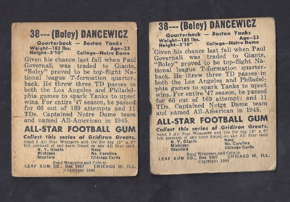 1948 Frank Dancewitz (Boston Yanks) Leaf Football Lot of (2) 