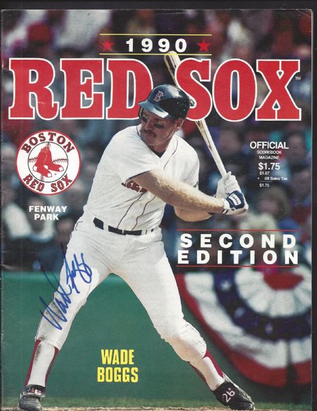 1990 Boston Red Sox Program with Wade Boggs Autograph on Cover 