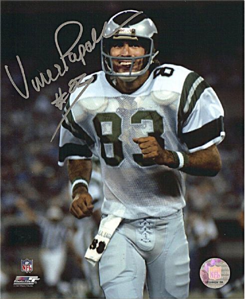 1977 Vice Papale (Philadelphia Eagles) Signed Flip Card from NFL game vs Jets