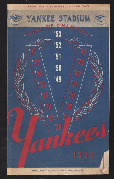 1954 NY Yankees Official Game Program 