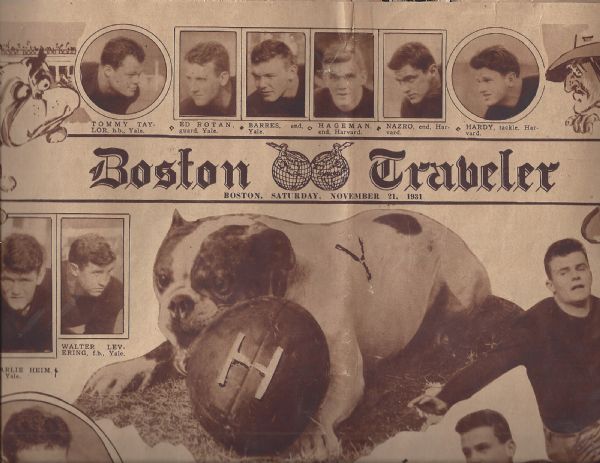 1931 Boston Traveler - Harvard vs Yale - Full Front Page Player Composite Display Paper