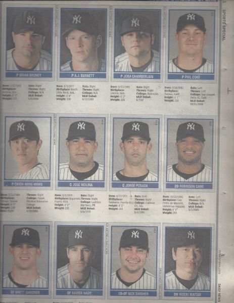 2009 NY Yankees Opening of the New Yankee Stadium Fold Open (2) Page Player Composite