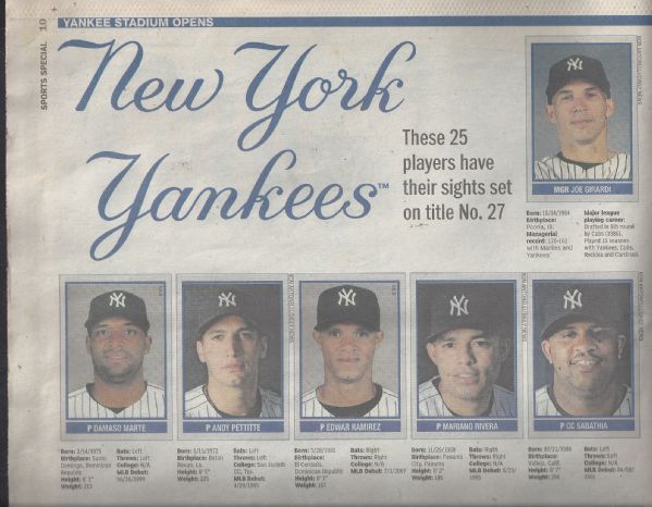 2009 NY Yankees Opening of the New Yankee Stadium Fold Open (2) Page Player Composite