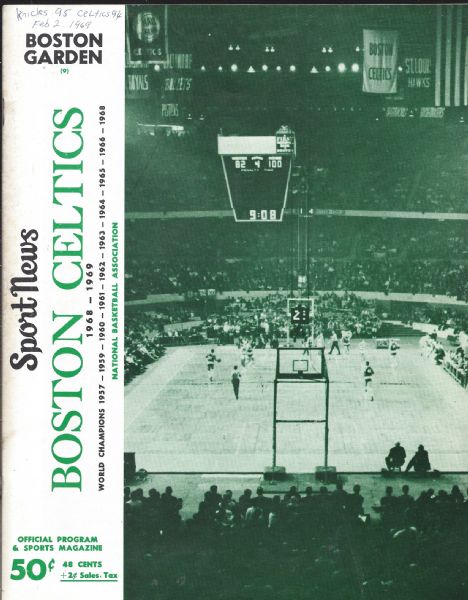 1969 Boston Celtics (NBA) vs NY Knicks Game Program at Boston Garden