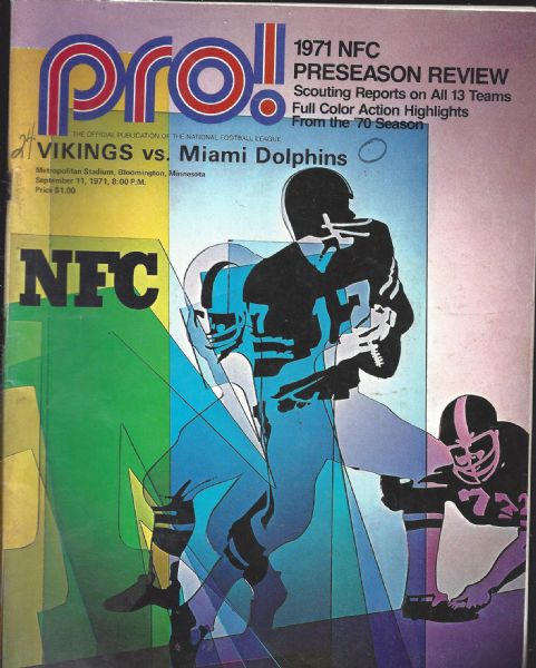 1971 Minnesota Vikings (NFL) Program vs Miami Dolphins 