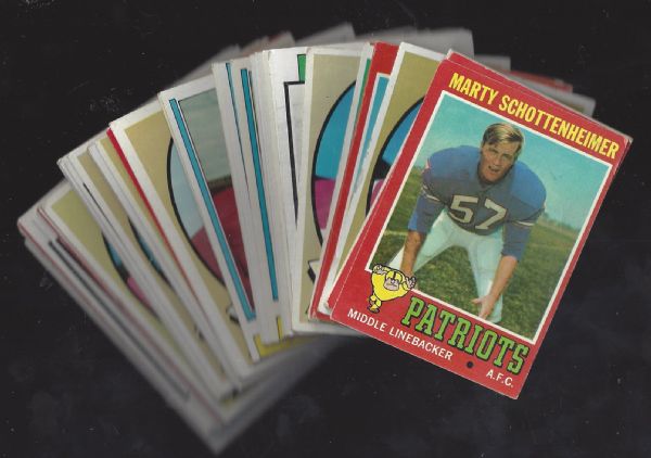 New England Patriots Big Lot of (45) Topps Football Cards from 1970 through mid 1970's. 