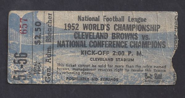 1952 NFL Championship Game (Cleveland Browns vs Detroit Lions) Ticket Stub