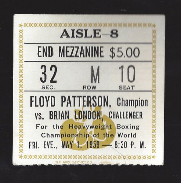 1959 Floyd Patterson vs. Brian London Heavyweight Championship Fight Ticket 