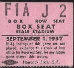 1957 San Francisco Seals (PCL) Ticket Stub 