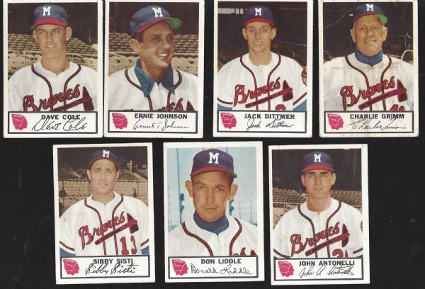 1953 Johnston Cookies (Milwaukee Braves) Lot of (7) Cards