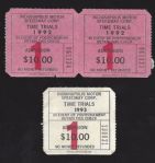 1992-93 lot of (3) Indianapolis Motor speedway Time trial Tickets 