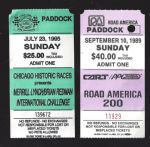 1989 Road America 200 Racing Ticket  + 1995 Chicago Historic Races - Brian Redman Int. Challenge Ticket
