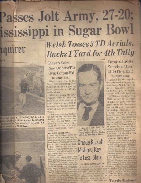 1954 Army vs Navy Philadelohia Inquirer Sports Section 