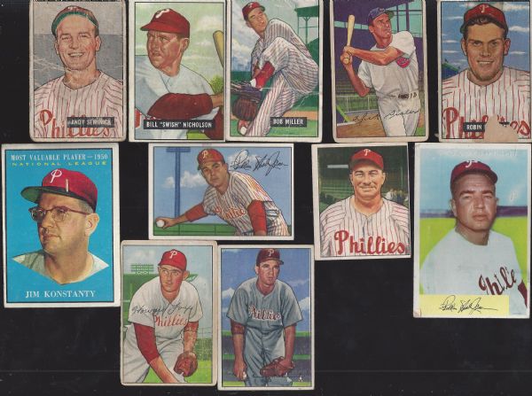 1950's and 1961 Philadelphia Phillies Lot of (11) Cards - (10) Bowmans and (1) Topps 