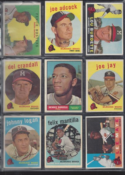 Milwaukee Braves Card Lot - Mostly 1959 with some 60's, 61's and (1) 1963 - Total of (18) 
