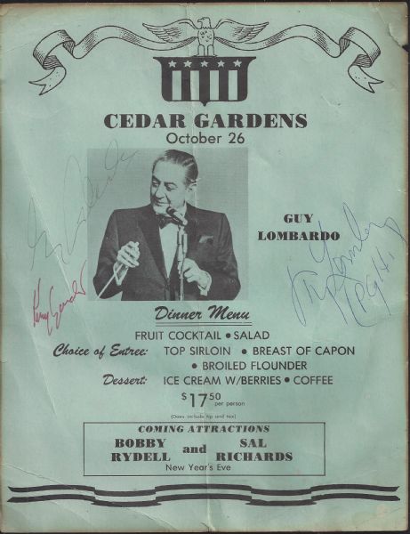 C. 1950's/60's Guy Lombardo (Legendary Bandleader) Autographed and Framed Promotional Billhead
