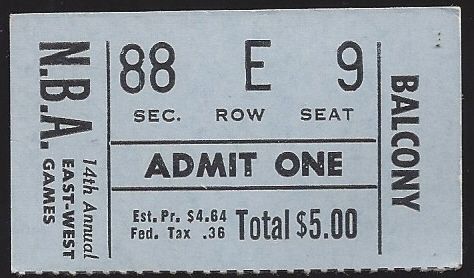 1964 NBA All-Star Game Ticket stub from The Boston Garden 
