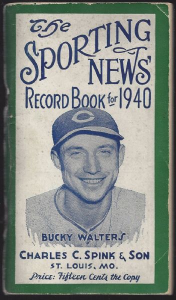 1940 The Sporting News Record Book with Bucky Walters on Cover