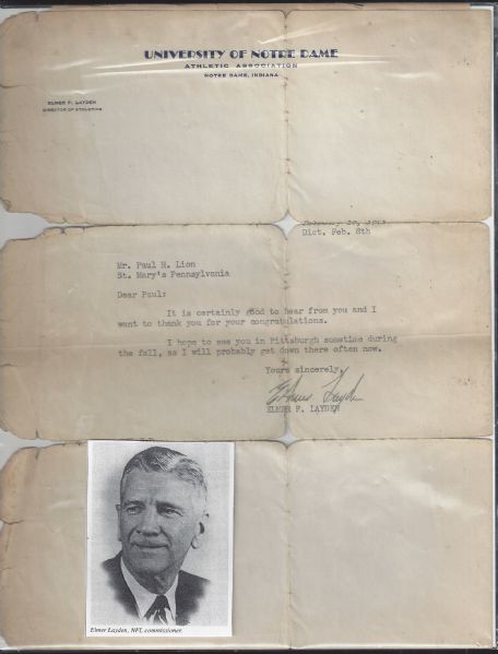 1941 Elmer Layden (Notre Dame - One of the Four Horsemen) Personalized Letter to a Colleague