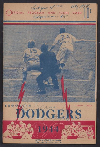 1944 Brooklyn Dodgers program with Autographs