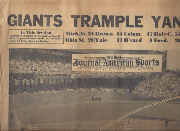 1951 World Series Game # 3 (Giants vs Yankees) NY Journal American Sports Section with Front Page Scorecard