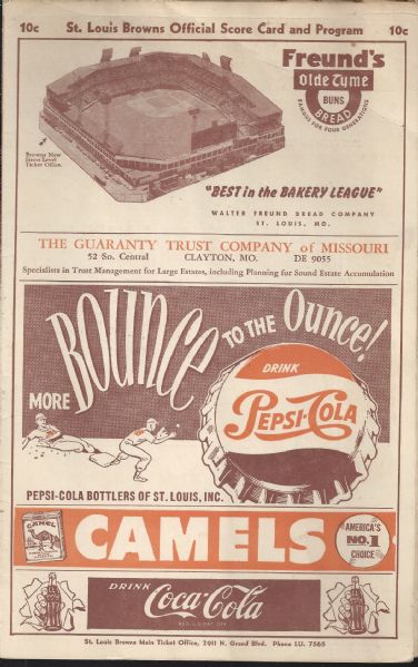 1950 St. Louis Browns Official Scorecard vs. NY Yankees at St. Louis