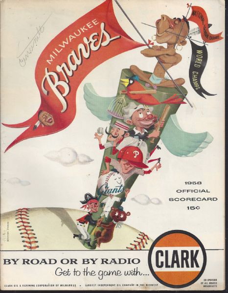 1958 Milwaukee Braves (NL Champs) Official Program  vs. Cincinnati