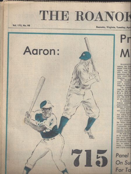 1974 Hank Aaron Ties and Breaks the Home Run Record Lot of (2) Papers