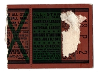 1941 All-Star Game (At Detroit) Official Ticket at Briggs Stadium