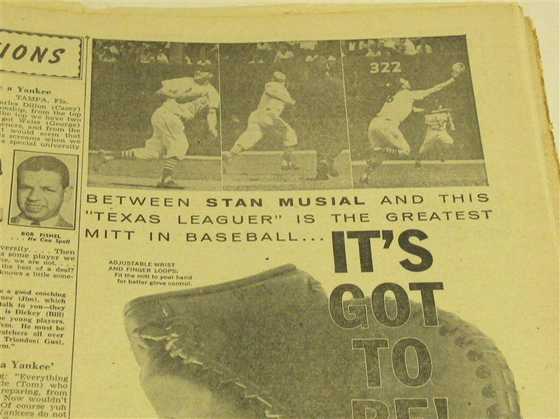1959 Stan Musial (HOF) Sporting News Rawlings Baseball Glove 1/2 Page Display Ad