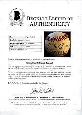Mickey Mantle (HOF) Autographed OAL Baseball with Beckett COA