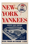 1961 NY Yankees Official Program vs. Cleveland Indians at NY - July 6th Game