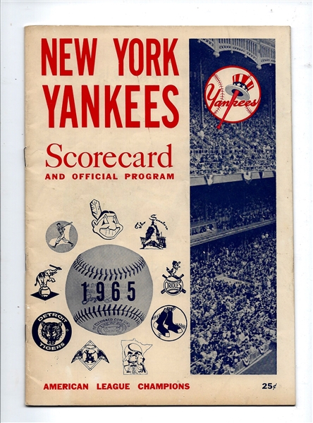 1965 NY Yankees vs. Boston Red Sox Official Program at Yankee Stadium - Scored