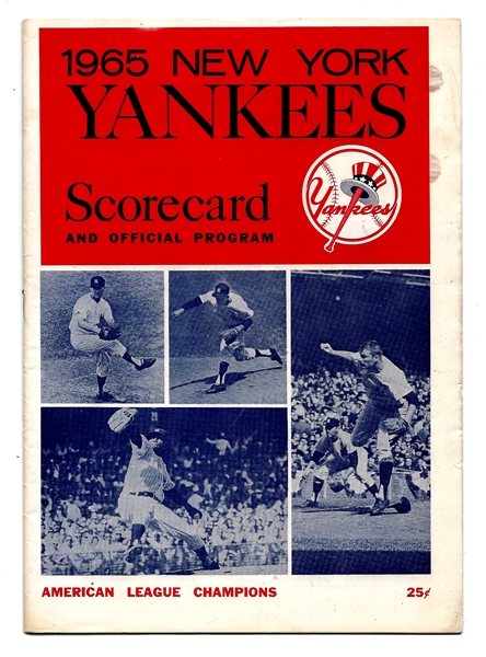 1965 NY Yankees vs. Detroit Tigers Official Program at Yankee Stadium
