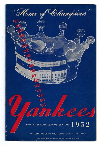 1952 NY Yankees vs. Washington Senators Official Program 
