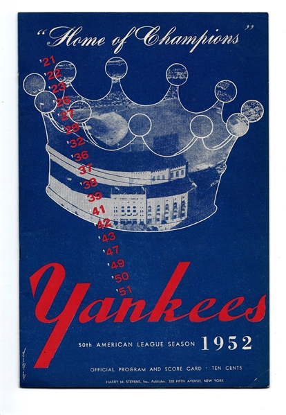 1952 NY Yankees vs. Washington Senators Official Program # 2