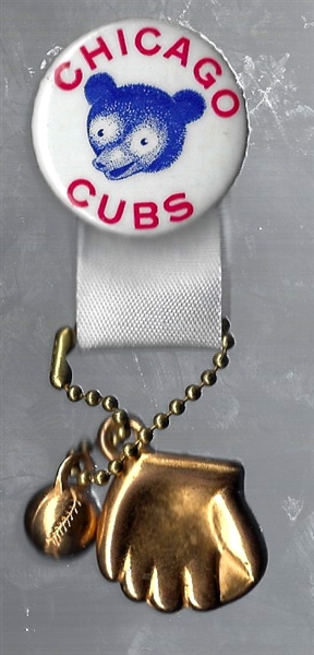 1960's Chicago Cubs Dangling Charms: Ball & Glove - Pinback Button