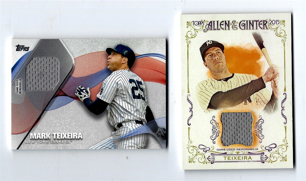 Mark Teixeira (NY Yankees) Lot of (2) Game Used Memorabilia Relic Cards 